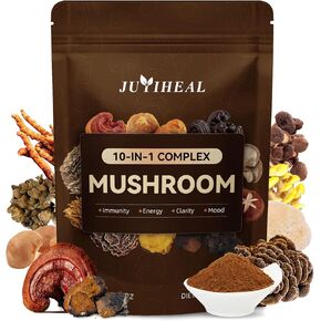 10-in-1 Mushroom Powder, Mushroom Complex - Lions Mane, Reishi, Shiitake, Chaga, Turkey Tail, Cordyceps, Maitake & More, Mushroom Supplement Powder for Energy, Memory, Focus & Immune Support 8oz