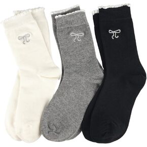 3 Pairs women Cute Crew Socks Casual Athletic Bowknot Cotton Calf Socks for Women Girls
