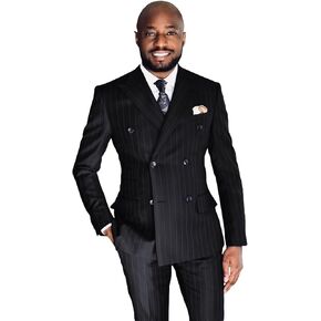 Pinstripe Suits for Men Double Breasted Suits Mens 2 Piece Slim Fit Prom Suits Blazer Pants Set Business Casual Blazer in Kuwait
