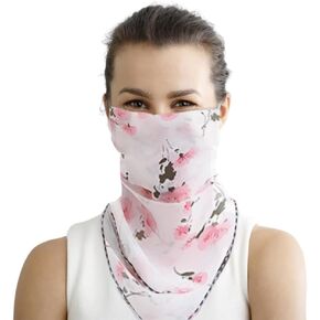 Womens Sun Protection Floral Scarf,Adjustable Protection Face Chiffon Print Mask,Ice Silk Neck Protector Bandana