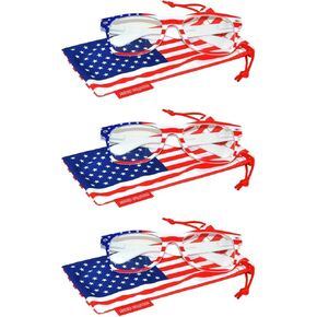 3 Pcs American Flag Sunglasses, Patriotic Rectangle July 4th UV Protected Mirrored, Smoke, Clear lens USA Sun Glasses