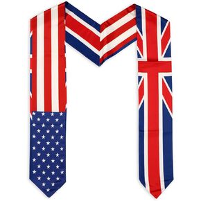 USA And UK Flag Graduation Stole, Satin Embroidery Graduation Sash for International Students, 72 Inch Length.