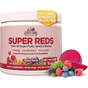 COUNTRY FARMS Super Reds, Energizing Polyphenol Superfood, 40 Super Fruits and Berries, Powerful Antioxidants and Polyphenols, Supports Energy and Immunity, 20 Servings, Grape Flavor