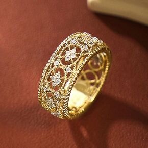 Gixaxak Vintage 18K Gold Plated Cubic Zirconia Hollow Design Flower Scroll Promise Ring Band 925 Sterling Silver Eternity Statement Wedding Engagement Bands Gift for Women 7