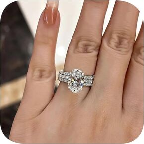 925 Silver Plated Fake Engagement Ring Promise Ring 3pcs Set Round Cut 3ct Halo Solitare Cubic Zirconia Engagement Ring for Women Fake Wedding Ring for Women's 8#