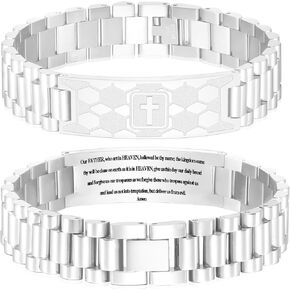 Graduation Gifts for Him Bracelets for Men Boys Soccer Cross Bracelet Masculine Stainless Steel Watch Band Engraved Bible Verse Baptism Christian Jewelry Graduation Gifts