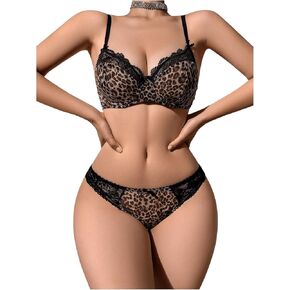 Milumia Women's Sexy Leopard Underwire Push Up Bra and Panty Sets Cheetah Print 2 Piece Lingerie Set