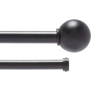 Kenney KN85568 Edith Ball End Standard Decorative Window Double Curtain Rod, 66-120" Adjustable Length, Matte Black Finish, 1" Diameter Steel Tube