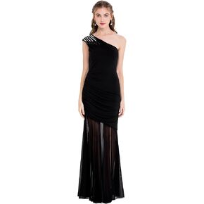 Angel-fashions Women's One Shoulder Beading Ruched Transparent Cocktail Dress in Kuwait