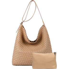 Woven Shoulder Bag for Women, Vegan Leather Tote Bag Large Summer Beach Handmade Satchel Travel Handbag