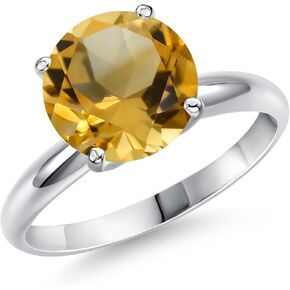 Gem Stone King Gemstone Birthstone Solitaire Engagement Ring In Two Tone 14K White Gold | Round 10MM| Wedding Anniversary Promise Gold Ring For Women | Size 5 to 9