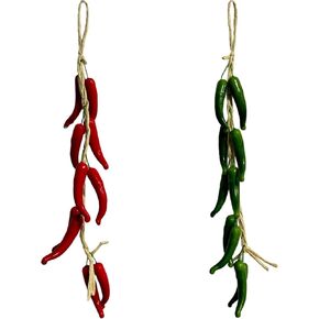 2 Strings Artificial Chili Pepper Hanging Decor, Artificial Pepper String Chili Pepper Decorations Lifelike Fake Vegetable for Home Kitchen Decor Photography Props