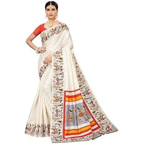 HAZDEAL Women's Printed Khadi Silk Saree With Unstitched Blouse Piece | Indian Printed Saree for All Occassion