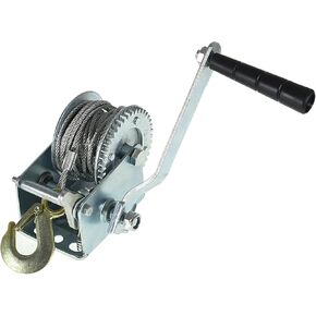 findmall Boat Trailer Winch 800lbs with 8m 26ft Steel Cable, Crank Cable Gear Winch with Hook, Heavy Duty Hand Winch with 4.1:1 Ratio for Boat, Trailer, Deer Feeder