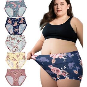 Women's Plus Size Underwear Floral Panties Briefs XL-5XL for Women 5 Pack Plus Size Ladies Panties Pack Female Underwear