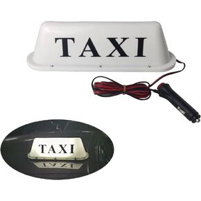 12V TAXI Sign Light for Car,3-Meter Connecting Line TAXI Cab Roof Top Illuminated Sign,Waterproof TAXI Sign Light with Magnetic Base.White Light and White Shell TAXI Light