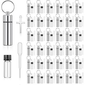 Tandefio 20 Set Holy Water Oil Bottles Anointing Catholic Christian Holy Water Clear Oil Bottles with Eyedropper Anointing Container Keychain Cross Pendant Empty Glass Vial Precision Dropper
