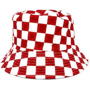 CHKERD Checkered Beach Fisherman Hiphop Fashion Unisex Cute Reversible Double-Side-Wear Bucket Hat (One Size)