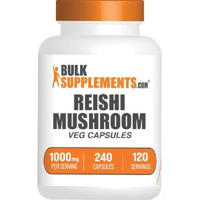 BulkSupplements Reishi Mushroom Capsules - Ganoderma Lucidum, Reishi Mushroom Extract 1000mg - Vegan, 2 Capsules per Serving, 240 Veg Capsules (Pack of 1)