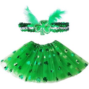 Danballto Shamrock Tutu for Girls St Patricks Day Costume Kids Lucky Clover Tutu Toddler Party Set Kelly Green