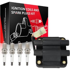 SCITOO Set of 1 ignition coils with 4 iridium Spark Plugs Replacement for Hondafor Civic 1.3L 2003 2004 2005 Replace 5C1405, E404, 52-1755