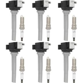 SCITOO Set of 6 ignition coils with 6 iridium Spark Plugs Replacement for T-iguan 1.4L 2016,for P-assat 2.5L 2012-2014,for L-amborghini Gallardo 5.2L 2009-2013 Replace UF575 C1627, 6554, 5C1684