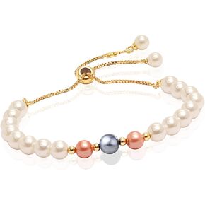 LeCalla Pearl Bracelets for Women in 925 Sterling Silver & 14K Gold-Plated Silver | Adjustable Pearl Bolo Bracelets | Handmade Sliding Chain Beaded Bracelet Jewelry Gifts for all Occasions
