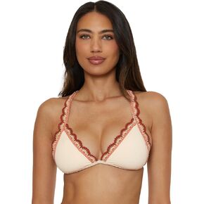 Lucky Brand Women's Malaga Crochet Trim Halter Bikini Top, Adjustable, Tie Back, Swimwear Separates