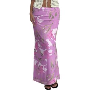 Milumia Women's Boho Floral Bodycon Long Skirt Low Waist Vacation Fishtail Maxi Skirts