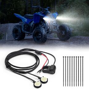 Left & Right Headlight Kit for 2016-2024 Yamaha Raptor 90 Raptor 110, Plug and Play Headlight Bulbs With Switch Wire Harness, Bright White Waterproof LED Headlamp Wiring Harness Kit