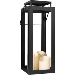 12.4" Black Metal Modern Candle Lantern – Decorative Hurricane Lantern for Indoor & Outdoor Use, Ideal for Table, Black Lantern for Mantle, Halloween, Christmas, and Wedding Decor (No Glass Panel)
