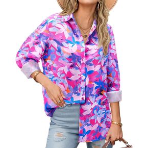 Floral Blouses for Women Dressy Casual Chiffon Button Down Shirts Hawaiian Printed Boho Tops Tunic Trendy 2025