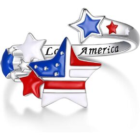 American Flag Ring 925 Sterling Silver July 4th Red White and Blue Jewelry Independence Day Gifts for Women