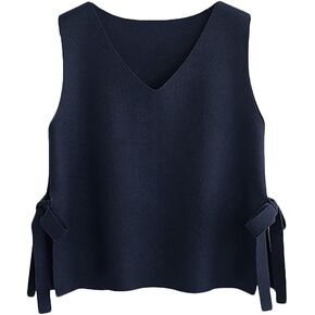 Womens Side Bandage Sweater Vest Casual V Neck Sleeveless Pullover Sweater Solid Color Knit Vest Tops