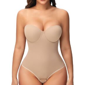 JOYSHAPER Strapless Shapewear Bodysuit for Women Tummy Control Low Back Body Shaper Thong Body Suits Tops with Built-in Bra