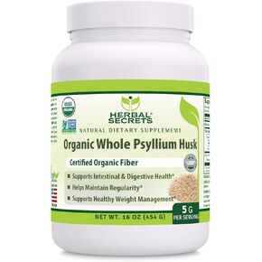 Herbal Secrets Whole Psyllium Husk Powder Supplement | 5 Grams per Serving | Non-GMO | Gluten-Free | Made in USA (24 Oz, Unflavored)