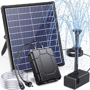Poposoap Modern Black 6W Solar Bird Bath Fountain Pump مع نسخة احتياطية من بطارية 1800 مللي أمبير في الساعة ، 60 جيجا في الساعة ، 5 فوهات ، كابل 9.84 قدم ، أنابيب 4ft