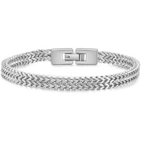 Mens Bracelet Stainless Steel: Double Franco Chain Wrist Bracelets with Stainless Steel Closure, Black Silver Gold Link Bracelets for Men