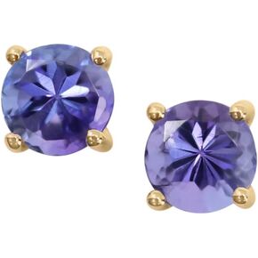 14K Yellow Gold Genuine Tanzanite 4mm Round Stud Earrings