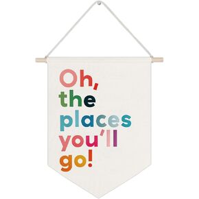 WUCHJ Kids Nursery Canvas Wall Banners, Colorful Oh the Places You'll Go Hanging Display Pennant Flags,Kids Wall Decor for Boys Girls Nursery Toddler Bedroom Playroom Classroom Reading Room 11x14 Inch