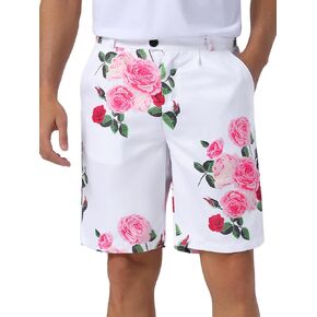 Lars Amadeus Floral Printed Shorts for Men's Flat Front Button Down Zipper Business Flower Short Pants