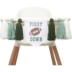 First Year Down Football High Chair Tassels Banner - Football Themed High Chair Banner For Birthday，High Chair Birthday Banner For Boys，Baby's First Football Theme Party Decor，First Year Down Themed Party Decorations