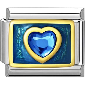 UNY JEWEL Italian Charm 9mm Stainless Steel Blue Heart Gemstone Design Modular Charm Link for Bracelets Unisex Jewelry