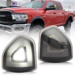 NSLUMO LED Side Mirror Turn Signal Lights Replacement for 2021 2022 2023 Ram 1500 2019-2022 RAM 2500 3500 Pickup Amber Towing Mirror White Parking Lamp Pair Smoked Lens OEM#68460762AA 68460763AA