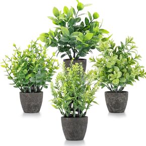 4 Pack Fake Plants Ceramic Mini Artificial Greenery Potted Plants for Home Decor Office Decor Room Decor Farmhouse Decor Indoor Table Bathroom Decor