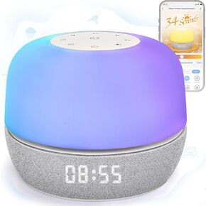 آلة صوت الضوضاء البيضاء للنوم-نوم أفضل ، آلة صوت الطفل مع تطبيق مجاني ، 360 RGB ضوء ، وضع إيقاظ شروق الشمس ، النوم المقلق للبالغين والأطفال ، أساسيات الأطفال حديثي الولادة