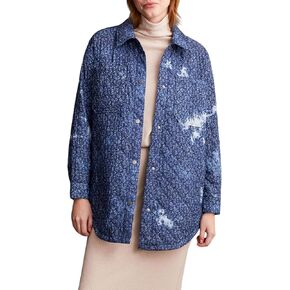 Tribal Women's Printed Cozy Quilted Button-up Shacket with Patch Chest Pockets