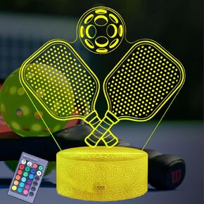Pickleball Gifts, Pickleball 3D Illusion Night Light for Men and Women with Remote Control, 16 Colors Changing, RGB Flashing Mode and Dimmable, Gifts for Boys Christmas Decor
