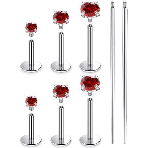 Ruifan Titanium Flat Back Lip Rings Externally Threaded Earrings Studs Nose Rings 20G 18G 16G Round Cubic Zirconia Tragus Cartilage Lobe Rook Helix Conch Labret Medusa Piercing Jewelry for Women Men