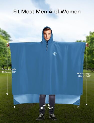Waterproof Rain Poncho for Men and Women, Lightweight Waterproof Rain Jackets with Hood, 3-in-1 Multifunctional Foldable Protective Blanket, Shelter Tarpaulin for Outdoors, Camping, Hiking in Kuwait